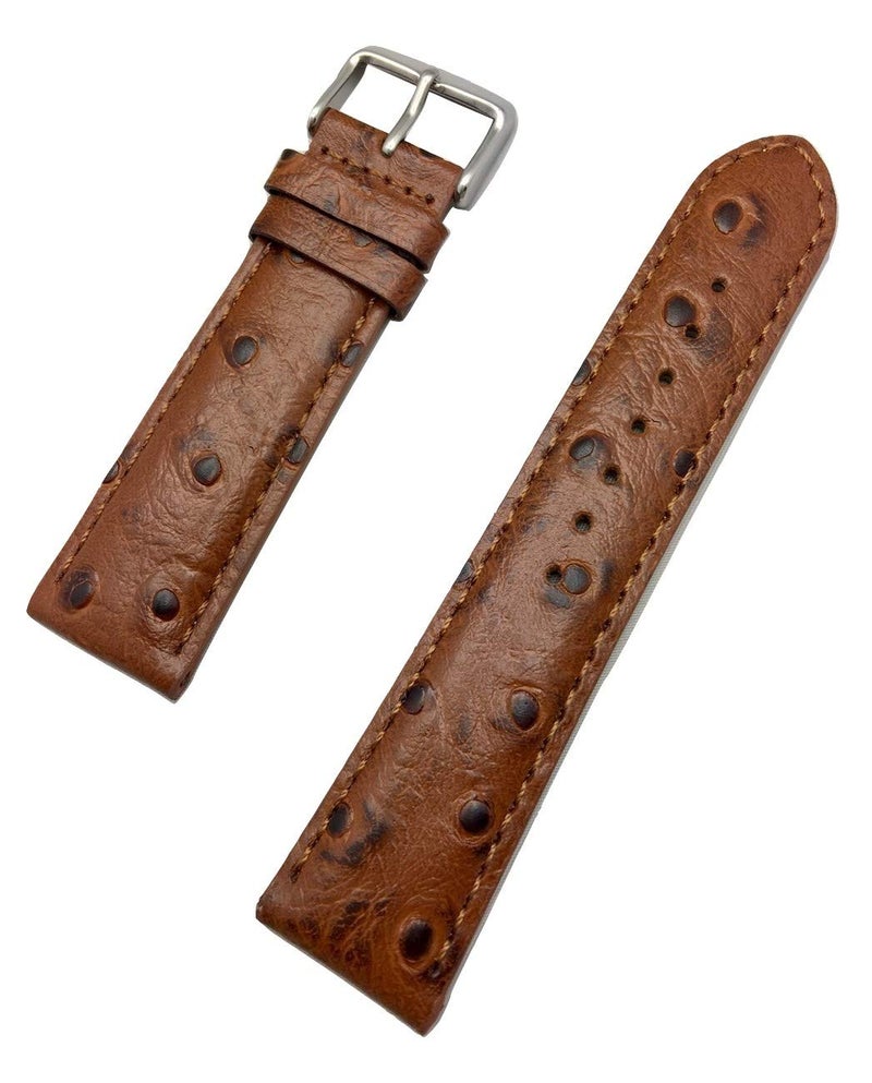 NewLife 22mm Brown Genuine Leather Watchband | Beautiful Ostrich Grain, Lightly Padded Replacement Watchstrap that brings to Any Watch (Mens Standard Length)